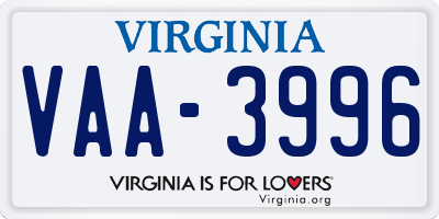 VA license plate VAA3996