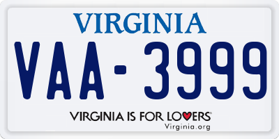 VA license plate VAA3999