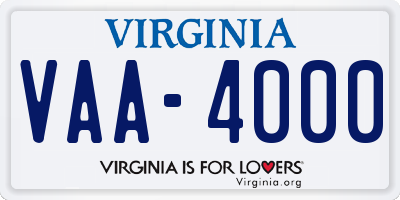VA license plate VAA4000