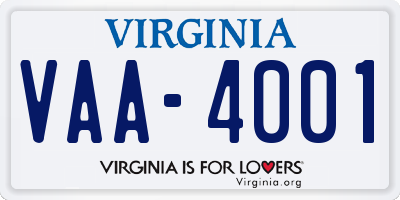 VA license plate VAA4001