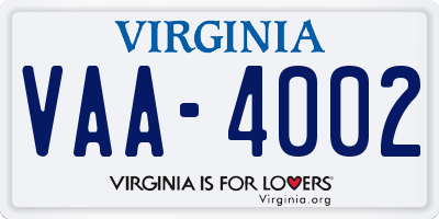 VA license plate VAA4002