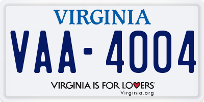 VA license plate VAA4004