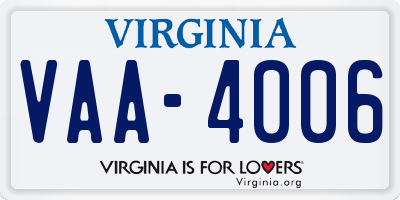 VA license plate VAA4006