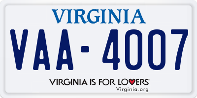 VA license plate VAA4007