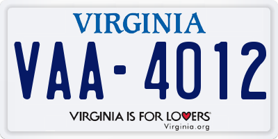 VA license plate VAA4012