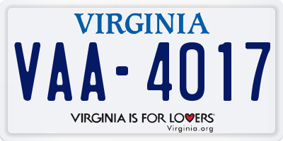 VA license plate VAA4017