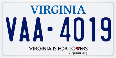 VA license plate VAA4019