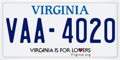 VA license plate VAA4020