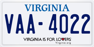 VA license plate VAA4022