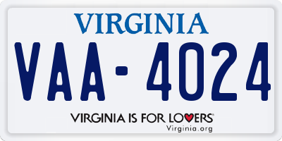 VA license plate VAA4024