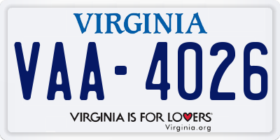 VA license plate VAA4026