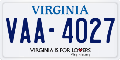 VA license plate VAA4027