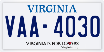 VA license plate VAA4030