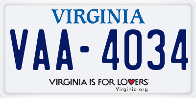 VA license plate VAA4034