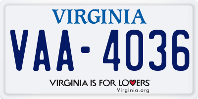 VA license plate VAA4036