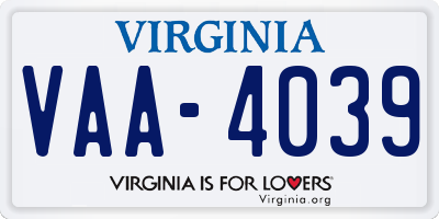 VA license plate VAA4039