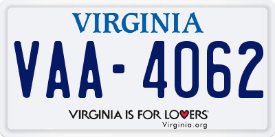 VA license plate VAA4062