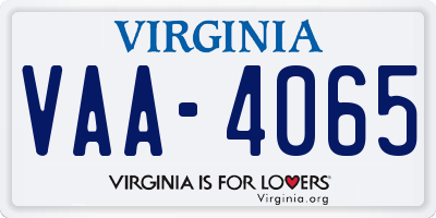 VA license plate VAA4065
