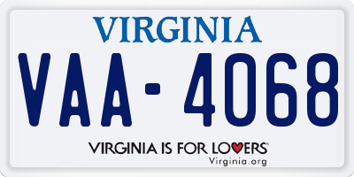 VA license plate VAA4068