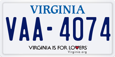 VA license plate VAA4074