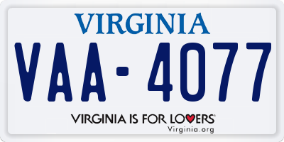 VA license plate VAA4077