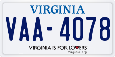 VA license plate VAA4078