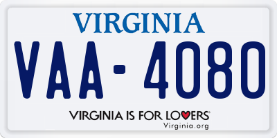 VA license plate VAA4080