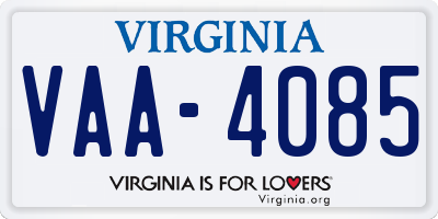 VA license plate VAA4085