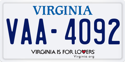 VA license plate VAA4092