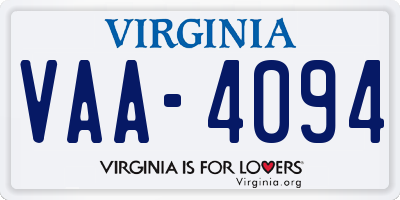 VA license plate VAA4094