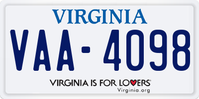 VA license plate VAA4098