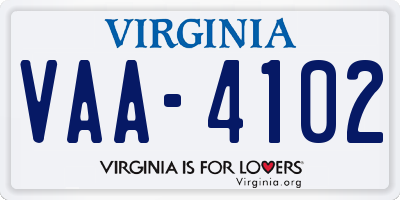 VA license plate VAA4102