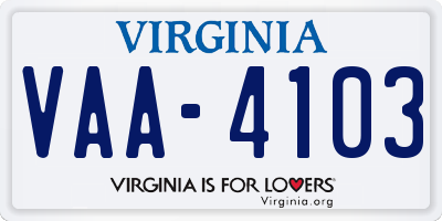 VA license plate VAA4103