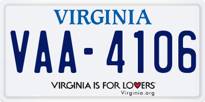 VA license plate VAA4106