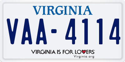 VA license plate VAA4114