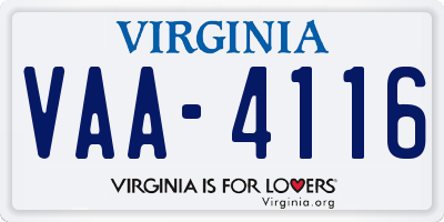 VA license plate VAA4116