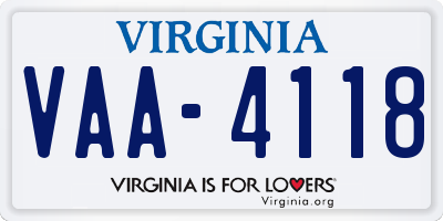 VA license plate VAA4118