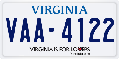 VA license plate VAA4122