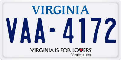 VA license plate VAA4172