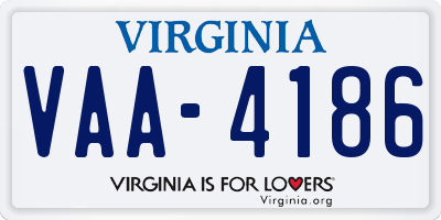 VA license plate VAA4186