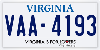 VA license plate VAA4193