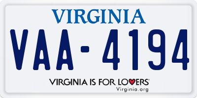 VA license plate VAA4194