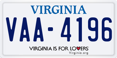 VA license plate VAA4196