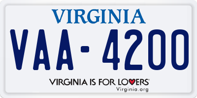 VA license plate VAA4200