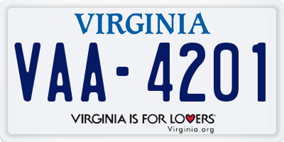 VA license plate VAA4201