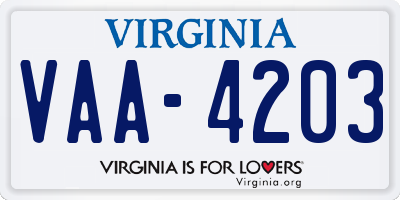 VA license plate VAA4203