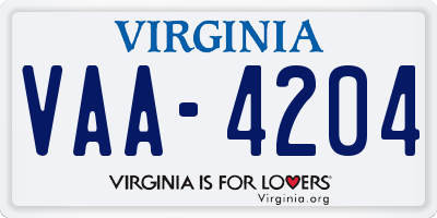 VA license plate VAA4204