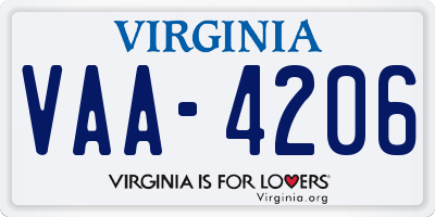 VA license plate VAA4206
