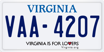 VA license plate VAA4207