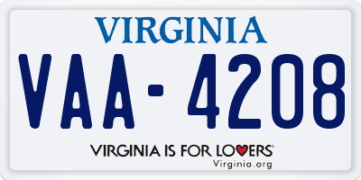 VA license plate VAA4208